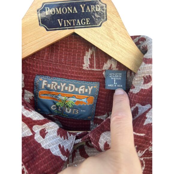 Fryday Club Men's Vintage Hawaiian Casual Shirt Floral Maroon Size LARGE - Picture 4 of 5
